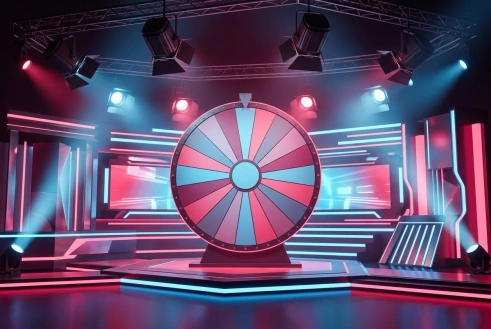 Roue segmentée sous les lumières d’un plateau de jeu